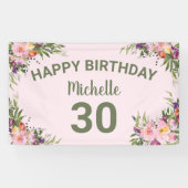 30歳の誕生日ピンク紫の水彩フローラ 横断幕 (横)