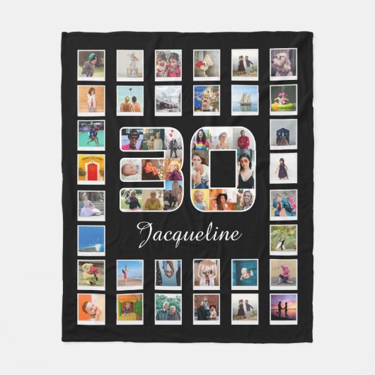 30歳の誕生日ファミリーフォトメモリーズコラージュ フリースブランケット (正面)