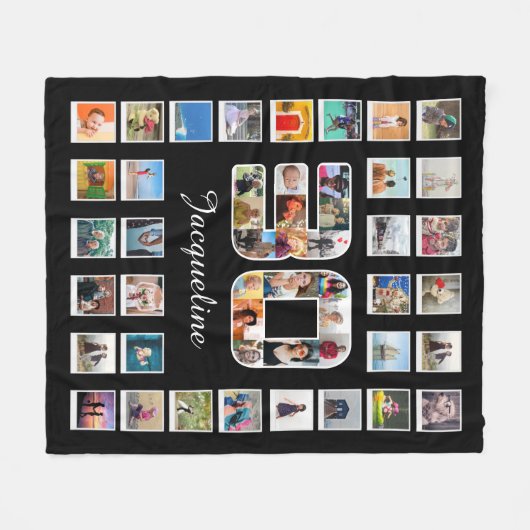 30歳の誕生日ファミリーフォトメモリーズコラージュ フリースブランケット (正面(横))
