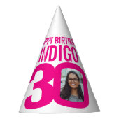 30歳の誕生日フォトカスタムフォトピンク白 パーティーハット (正面)