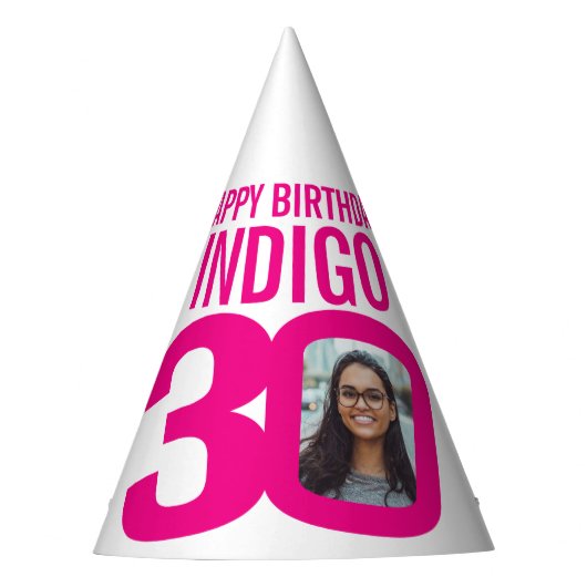 30歳の誕生日フォトカスタムフォトピンク白 パーティーハット (正面)