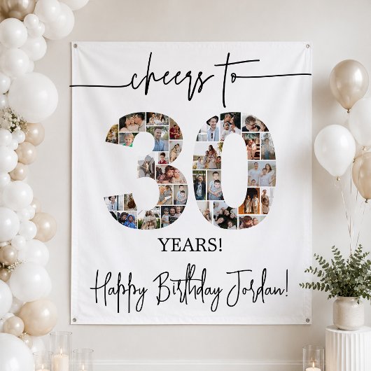 30歳の誕生日フォトコラージュ背景大型 タペストリー