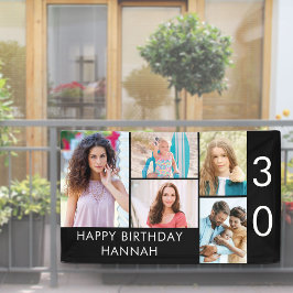 30歳の誕生日フォトコラージュ 5枚 ブラック ホワイト 横断幕