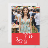 30歳の誕生日フォトハンド描き赤お洒落白 招待状 (裏面)