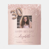 30歳の誕生日フォトバラ金ゴールドグリッターピンクの友達 フリースブランケット (正面)