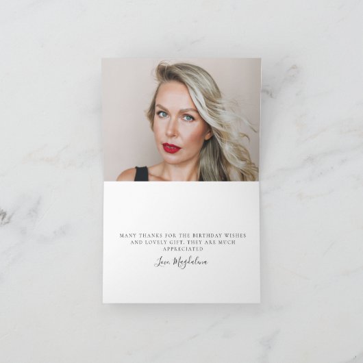 30歳の誕生日フォトピンクの弓ワイルドフラワー折り サンキューカード (内部)