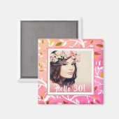 30歳の誕生日フォトピンクの植物模様 マグネット (正面/裏面)