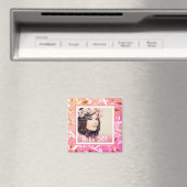 30歳の誕生日フォトピンクの植物模様 マグネット (インサイチュ (食洗機))