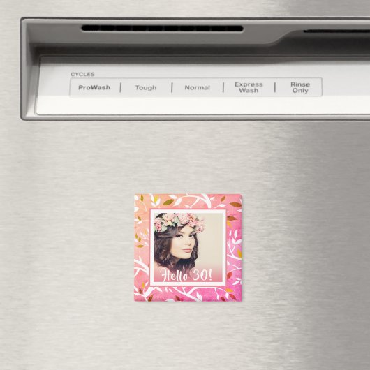 30歳の誕生日フォトピンクの植物模様 マグネット (インサイチュ (食洗機))