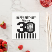 30歳の誕生日フォトブラックストライプフォトナプキン スタンダードカクテルナプキン (インサイチュ)