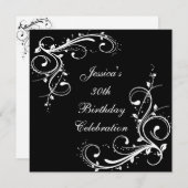 30歳の誕生日フローラが白黒に渦巻く 招待状 (正面/裏面)