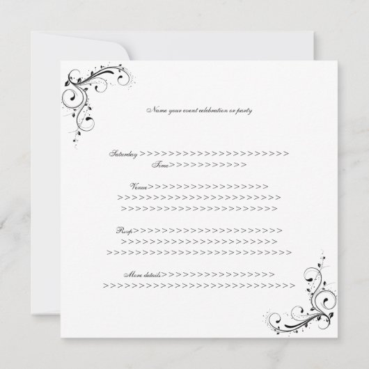 30歳の誕生日フローラが白黒に渦巻く 招待状 (裏面)