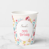 30歳の誕生日フローラカラフルピンクブルー紙カップ 紙コップ (裏面)