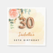 30歳の誕生日フローラバラ金ゴールドユーカリ・モノグラム スタンダードカクテルナプキン (正面)