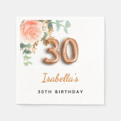 30歳の誕生日フローラバラ金ゴールドユーカリ・モノグラム スタンダードカクテルナプキン (正面)
