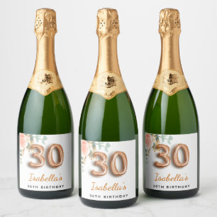 30歳の誕生日フローラバラ金ゴールドユーカリ・モノグラム スパークリングワインラベル