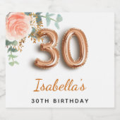 30歳の誕生日フローラバラ金ゴールドユーカリ・モノグラム スパークリングワインラベル (シングルラベル)