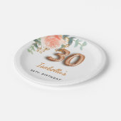 30歳の誕生日フローラバラ金ゴールドユーカリ・モノグラム ペーパープレート (アングル)