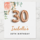 30歳の誕生日フローラバラ金ゴールドユーカリ・モノグラム ワインラベル (シングルラベル)