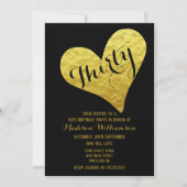 30歳の誕生日ブラックとフェイク金ゴールドハート 招待状 (正面)