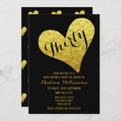 30歳の誕生日ブラックとフェイク金ゴールドハート 招待状 (正面/裏面)