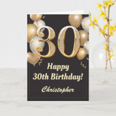 30歳の誕生日ブラックと金ゴールドバルーン紙吹雪 カード (黄色い花)