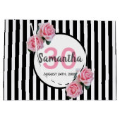 30歳の誕生日ブラックストライプ花模様 ラージペーパーバッグ (裏面)