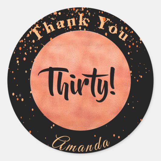 30歳の誕生日ブラックバラ金ゴールド感謝してい紙吹雪 ラウンドシール (正面)