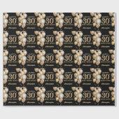 30歳の誕生日ブラックバルーンと金ゴールドグリッターバルーン ラッピングペーパー (フラット)