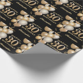 30歳の誕生日ブラックバルーンと金ゴールドグリッターバルーン ラッピングペーパー (角)