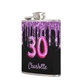 30歳の誕生日ブラックパープルグリッターモノグラム名 フラスク (左)