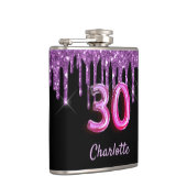 30歳の誕生日ブラックパープルグリッターモノグラム名 フラスク (右)