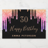 30歳の誕生日ブラックピンクドリップ スパークリングワインラベル (シングルラベル)