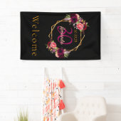 30歳の誕生日ブラックフローラ金ゴールド幾何学模様 横断幕 (インサイチュ)