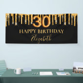 30歳の誕生日ブラック金ゴールドグリッタードリップウェルカム 横断幕 (トレードショー)