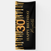 30歳の誕生日ブラック金ゴールドグリッタードリップウェルカム 横断幕 (縦)