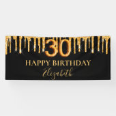 30歳の誕生日ブラック金ゴールドグリッタードリップウェルカム 横断幕 (横)