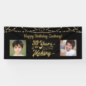 30歳の誕生日ブラック金ゴールドストリングライト写真 横断幕 (横)