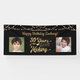 30歳の誕生日ブラック金ゴールドストリングライト写真 横断幕
