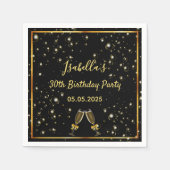 30歳の誕生日ブラック金ゴールドバブル名 スタンダードカクテルナプキン (正面)