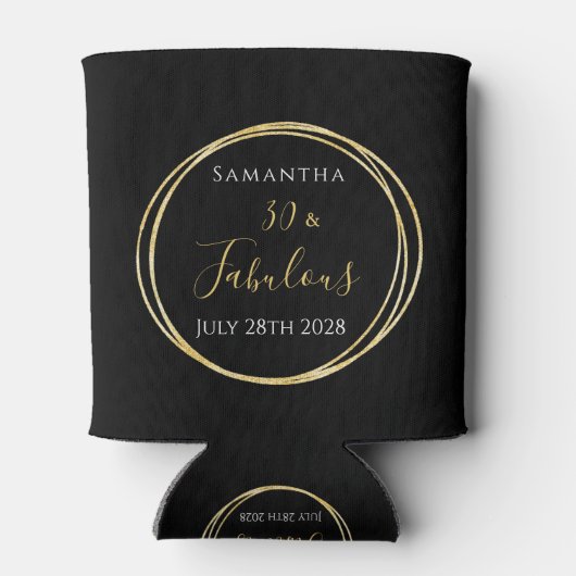 30歳の誕生日ブラック金ゴールドパーソナライズされたパーティー 缶クーラー (裏面)