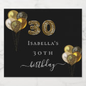 30歳の誕生日ブラック金ゴールドヒョウ印刷バルーン スパークリングワインラベル (シングルラベル)