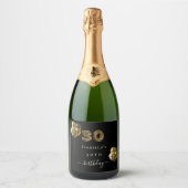 30歳の誕生日ブラック金ゴールドヒョウ印刷バルーン スパークリングワインラベル (正面)