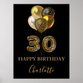 30歳の誕生日ブラック金ゴールドヒョウ柄 ポスター (正面)