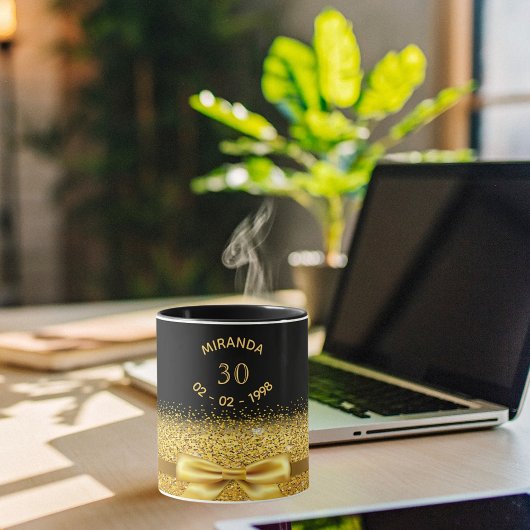 30歳の誕生日ブラック金ゴールドボウ名 マグカップ