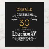 30歳の誕生日ブラック金ゴールド伝説的おもしろい ワインラベル (シングルラベル)
