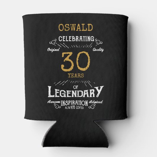 30歳の誕生日ブラック金ゴールド伝説的おもしろい 缶クーラー (裏面)