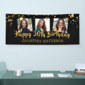 30歳の誕生日ブラック金ゴールド星写真パーソナライズされた 横断幕 (トレードショー)