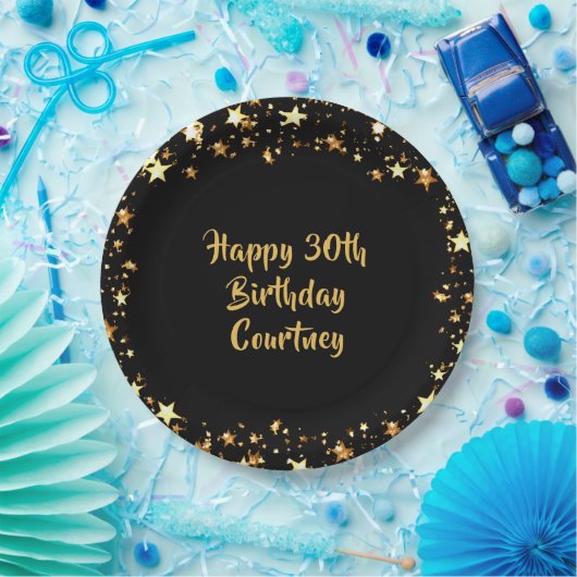 30歳の誕生日ブラック金ゴールド星名 ペーパープレート (パーティー)