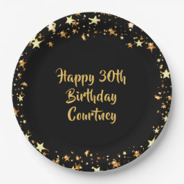 30歳の誕生日ブラック金ゴールド星名 ペーパープレート